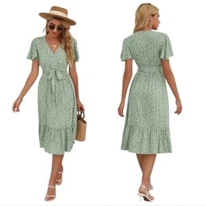 SHEIN Green Floral Midi Dress Size 4 - Small